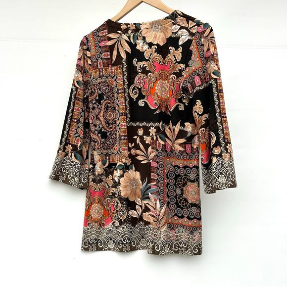 Johnny Was The Janie Favorite Button Down Henley Blouse Brown Floral XS - Picture 8 of 8